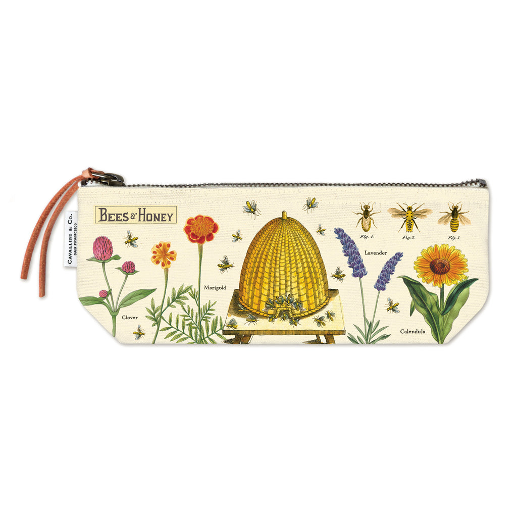 The mini pouch feature's natural history images of hives and bees.