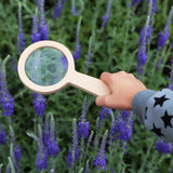 This magnifier features 3 X magnification through a real glass lens with a sturdy beech wood frame!