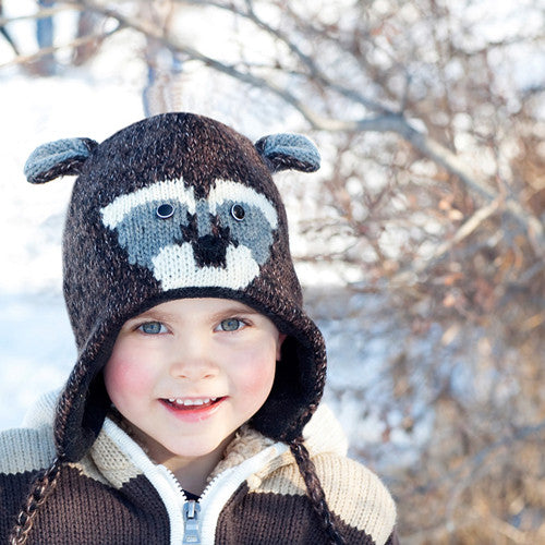 Fair Trade Wool Raccoon Hats & Mittens