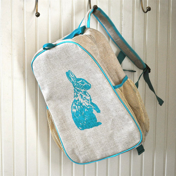 Raw Linen Aqua Bunny Eco-Linen Backpack