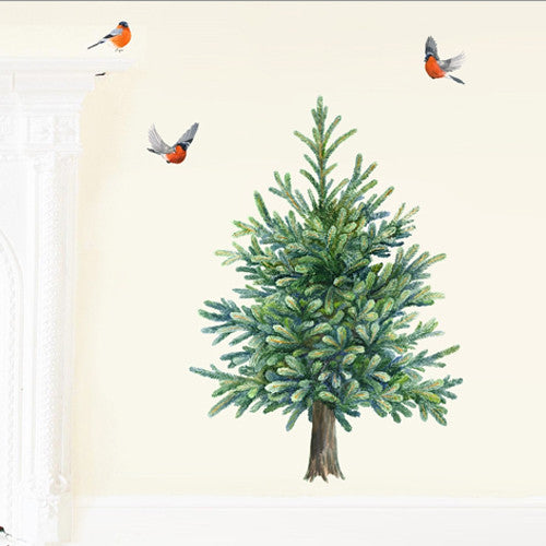 This Fir Tree Wall Decal comes with flying birds and when Christmas arrives it comes with ornaments to decorate the tree. All are removable.
