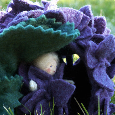 Hydrangea Fairy House made out of plant dyed wool.