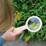 This magnifier features 3 X magnification through a real glass lens with a sturdy beech wood frame!